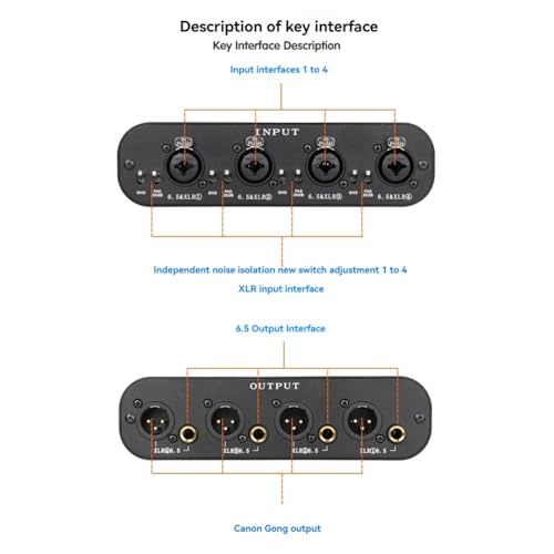 Aislador de audio de 4 canales pasivo con conexiones XLR y 6.35 para sonido limpio 2