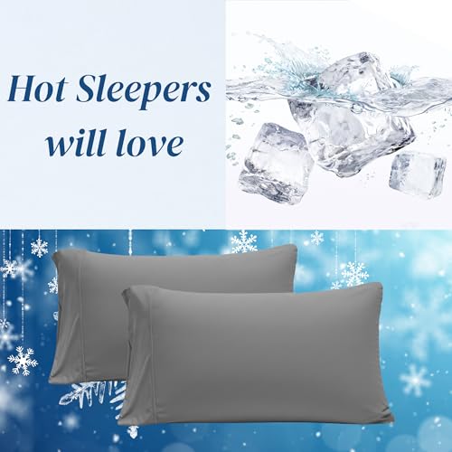 Image of Beckham Hotel Collection Cooling Pillowcases for Hot Sleepers, Standard /Queen Size Set of 2, Cool Bedding, Envelope Closure, Silky Soft, Breathable, Moisture-Wicking, Gray