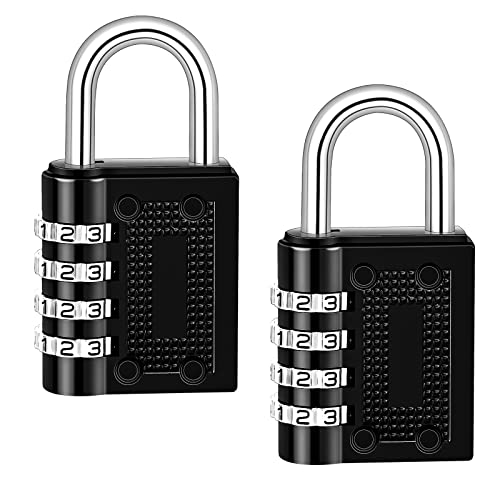 Lot de 2 Cadenas Code 4 Chiffres, Cadenas Casier Code Cadenas à Combinaison de Zinc pour Intérieur et Extérieur Valise College Bagage Gym Avion (Noir)