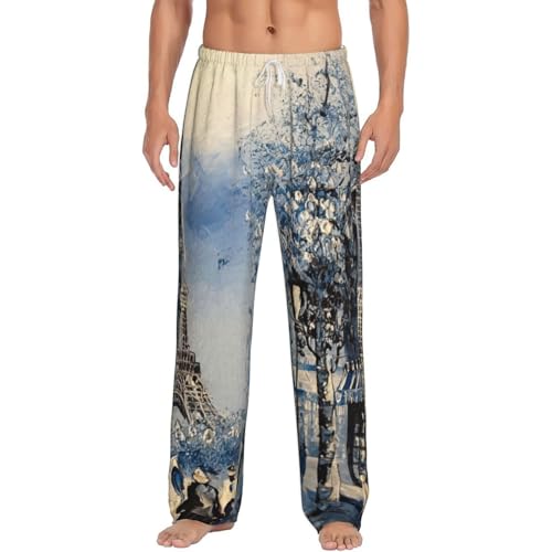 Pantalon de pyjama imprimé Tour de Eiffel en micropolaire à carreaux pour homme