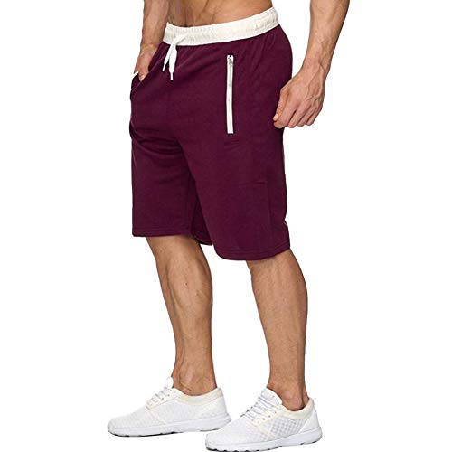 CARWORNIC Pantalones cortos para correr de algodón para hombre, pantalones cortos de entrenamiento, informales, con bolsillo con cremallera, rosso, 34W regular Cover
