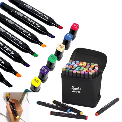Estojo Kit 24/48 Canetas Coloridas Ponta Dupla com Bolsa Pintura Desenhos kit Escola para Colorir Ca
