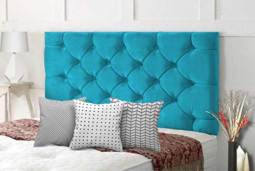 Affordable Chesterfield Headboards in Elegant Plush Velvet with Matching Buttons (2FT6 Small Single- Height 24", Turquoise) — image 1