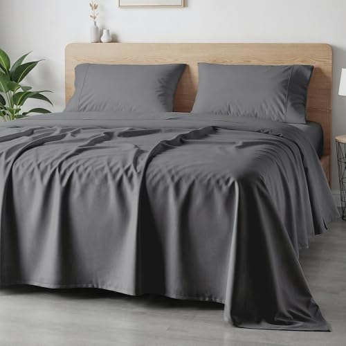 Image of LANE LINEN 100% Cotton Satin Fantasy Bedsheet King Size - Charcoal