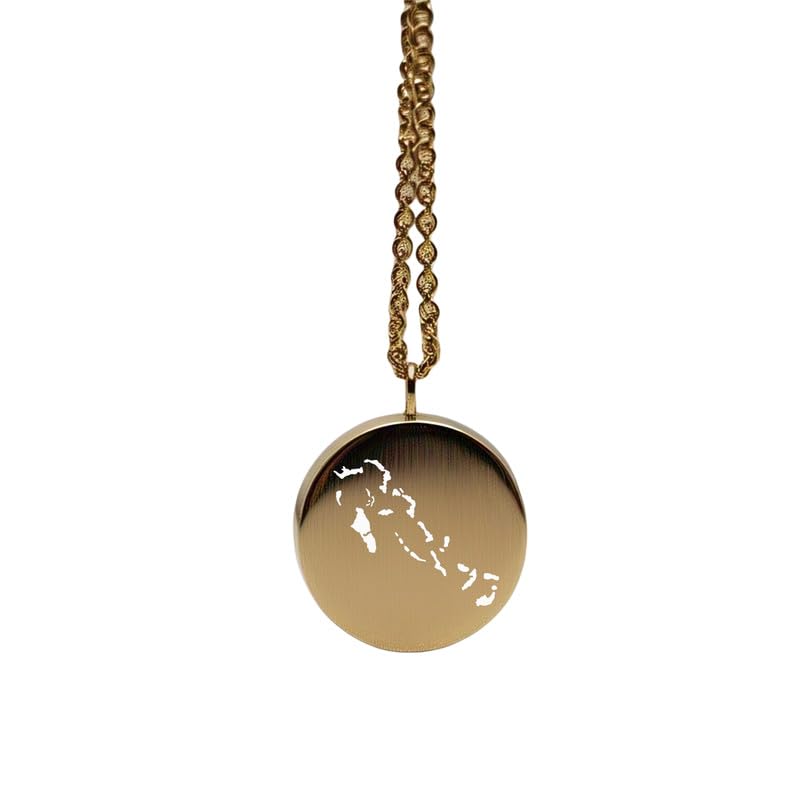 Pendentif carte des Bahamas en argent sterling plaqué or 14 carats, forme ronde de 24 mm et épaisseur de 1,5 mm, breloque Terre, bijou de voyage délicat | Médaillon gravé Aventure | LKB_MAP_294