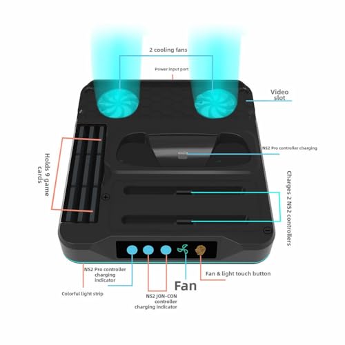 Base de carga para Nintendo Switch 2 compacta con refrigeración activa negra ABS 4