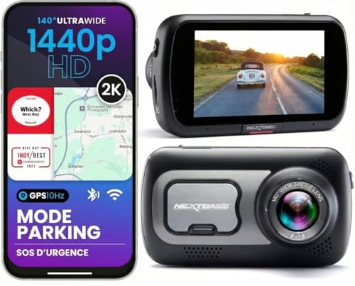Nextbase® 522GW Dashcam Voiture | 1440p 30fps Camera Voiture | Mode Parking 24h/24 et 7j/7 | Dash Cam Écran Tactile de 3 Pouces | Caméra de Bord avec Vision Nocturne et Angle de Vision de 140 Degrés