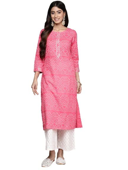 Kurta rose imprimé bandhani et palazzo ample 2XL garantissant un confort absolu
