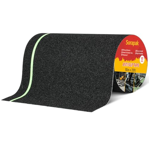 Image of Anti Slip Tape with Glow in Dark Strips 10 in x 20 FT,Non-Skid Tape Night Visibility Non-Slip Roll, Anti-Slip Strips for Stairs Ramps Floors Decks & Slippery Surfaces