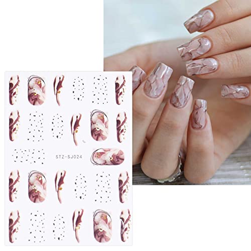 Jmeowio 8 Sheets Marble Nail Art Stickers Decals Self-Adhesive Pegatinas Uñas French Tip Wave Line Nail Supplies Nail Art Design Decoration Accessories #TOP2