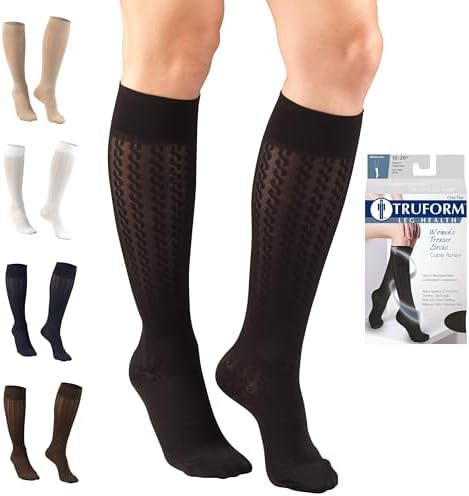 Truform Compression Socks, 15-20 mmHg, Knit Women's Dress Socks, Knee High Over Calf Length