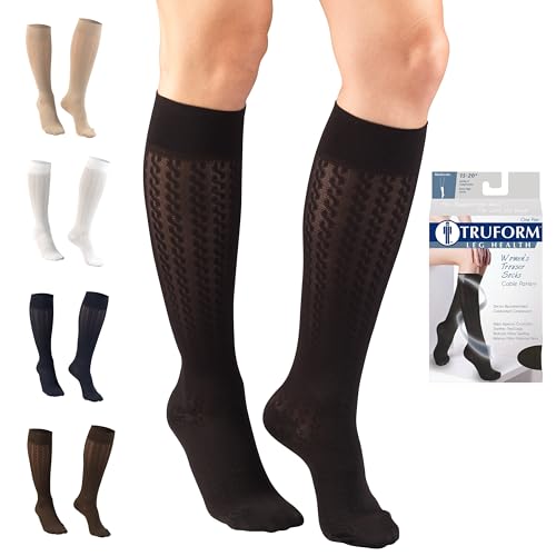Image of Truform Compression Socks, 15-20 mmHg, Knit Women's Dress Socks, Knee High Over Calf Length