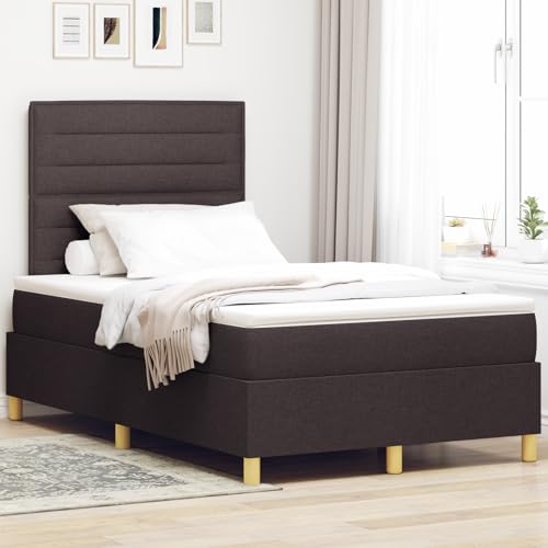 Holamys Cama con somier con colchón y LED, 120 x 190 cm, tela marrón oscuro, ideal para dormitorio, sueño cómodo