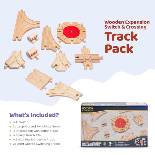 maxim enterprise, inc. Expansion Wooden Train Tracks Switch with Railway Crossing Track, Genuine Hardwood Tracks Compatible with Thomas & Friends, Brio Train Accessories, Melissa and Doug, 11 Piece - Thumbnail 4