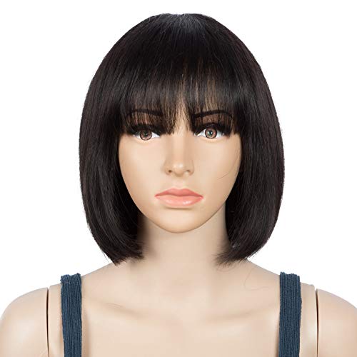 JOEDIR LUX Human Hair Wigs for Women Bob Wigs with Bangs Machine Made Wigs for Balck Women 150% Density (8 INCH, 1B)