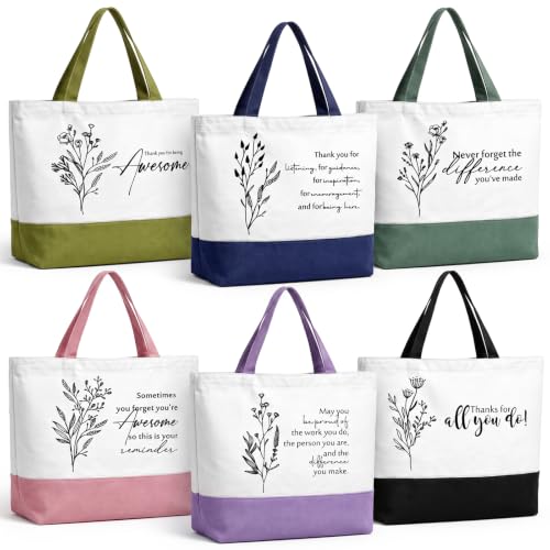 Image of 6 Pcs Thank You Canvas Bag for Women Reusable | Housekeeping Week Gift, Employee Appreciation Gifts Tote for Women Nurse Teacher, Grocery Shopping, Retirement Gift, Canvas