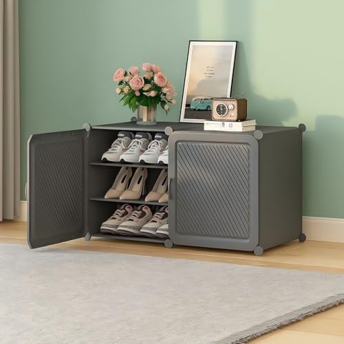 Image of Mevigo 6-Tier Shoe Rack with 2-Doors| Holds 12-Pairs |Waterproof & Dustproof Modular Plastic Shoe Cabinet| Foldable Stackable Shoe Organizer with Metal Frame |Space Saving Storage for Home,Entry Way
