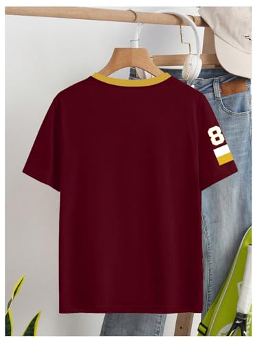 WDIRARA Women's Plus Size Football Jersey Shirts Number Graphic Oversized V Neck Half Sleeve Streetwear Tops2