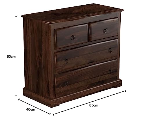 Image of Sheesham Wood Chest of Drawers 4 Drawers Wooden Dresser with Storage Organizer for Bedroom Living Room Home (Walnut Finish)