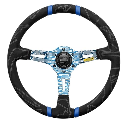 HLQXHM Volant de sport en cuir de haute qualité pour MOMO, voiture de course, volant en daim de 350 mm (Couleur : bleu)
