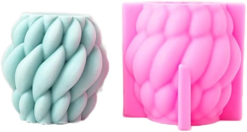 Geometric Rotating Interwoven Wool Candle Mold, Cylindrical Silicone Molds for Wax Resin DIY Candles Handmade Soap Mould, Hand Crafts for Home Wedding Party Decoration (Large)