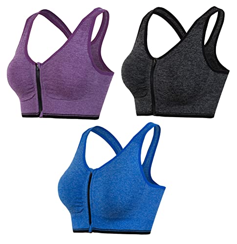 Image of Hiking Gril Women's Zip Front Sports Bra Wireless Post-Surgery Yoga Bras