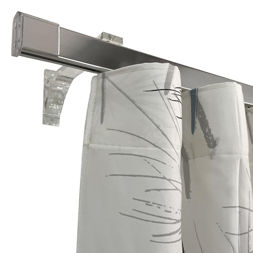 TENDAGGIMANIA Riel Cortina Techo/Pared – Modelo Plano – Barra Cortina Longitud 180 CM - Color CROMO - para montaje Techo o Pared – Completo con tapas y ganchos deslizantes – Personalizable