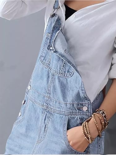 Image of loveimgs Women Distressed Denim Overall Dress Bib Long Jean Jumper Ripped Adjustable Straps Patchwork Pinafore Dress