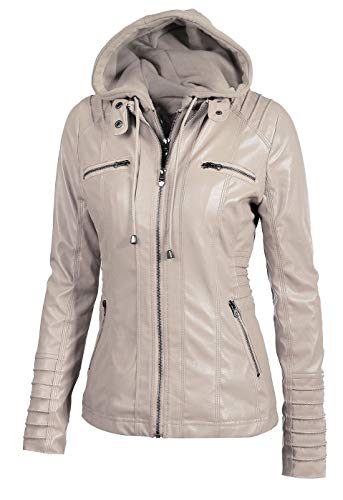 VERNASSA Mujer Chaqueta con Abrigo de Abrigo, Abrigo de Invierno de Piel sintética Cuello Alto Cremallera Desmontable Motocicleta Chaqueta de Motociclista Talla Grande