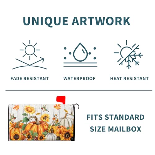 Image of Fall Mailbox Covers Magnetic Large Size 25.5 inchx21 inch Autumn Sunflower Pumpkins Mailbox Wraps Fall Magnetic Mail Box Cover Outdoor Decorations Post Letter Box Cover for Home Yard Garden