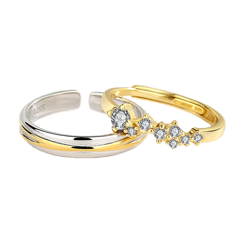 jin yu jia yuanS925 sterling silver open ring star track couple silver ring, opening adjustable, Sterling Silver, created zircon gemstone