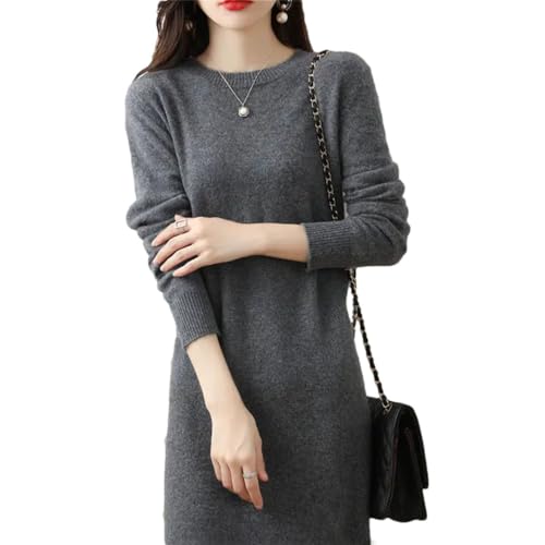Women Wool Knitwears Long Loose Dresses Oneck Pullovers Ladies Clothes