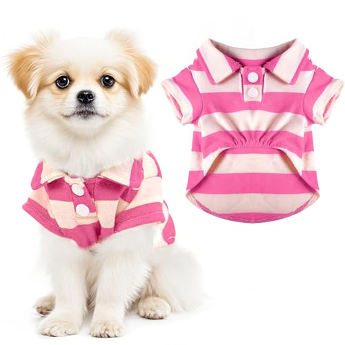 Dog Shirt Polo Shirt Striped Collar Puppy Clothes Summer Button Up Pet Clothes for Small Medium Dogs Cats for Boy Girl Pets (Pink, Small)