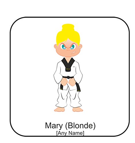 Personalised Martial Arts Square Coaster - Tae Kwon Do Girl with Attack Face (A GoPersonalised Design)