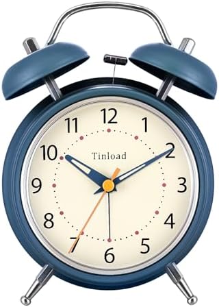 Tinload Loud Alarm Clock for Heavy Sleepers Adults, Metal 4 Inches Twin Bell Battery Operated Alarm Clocks for Bedrooms Decoration