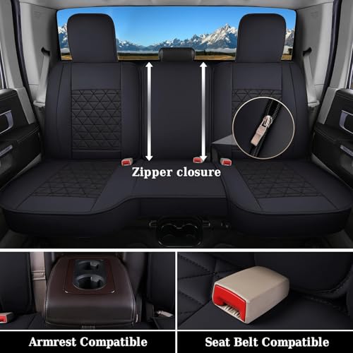 Image of Coverado Ram Seat Covers Full Set, Waterproof Ram 1500 Seat Cover Compatible with 2002-2026 Dodge RAM 1500 2500 3500 Crew Quad Cab with Curved Bench, Black