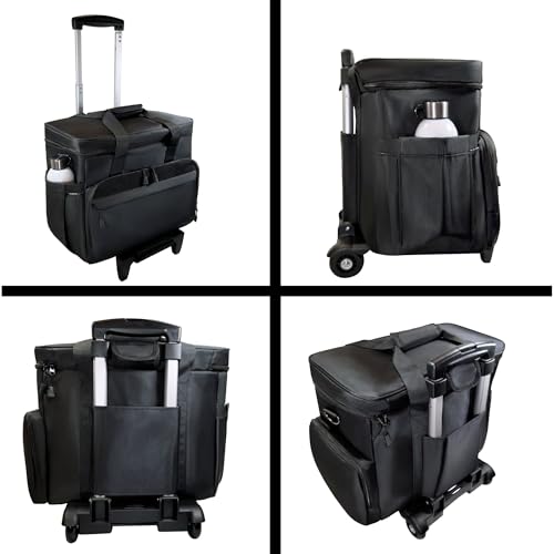 Image of Rolling Teacher Tote Bag with wheels and Laptop Compartment, Wheeled Teacher Bag for Teaching, Detachable Trolley, Office, Craft, Black