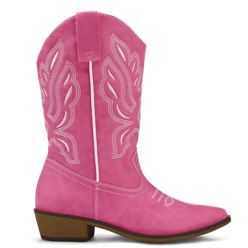 Image of mysoft Cowboy Boots for Women-Mid Calf Chunky Heel Cowgirl Boots