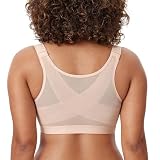 DELIMIRA Women's Natrelax Front Closure Bras Posture Lightly Padded Plus Size Wireless Full Coverage Bra Beige 34DD