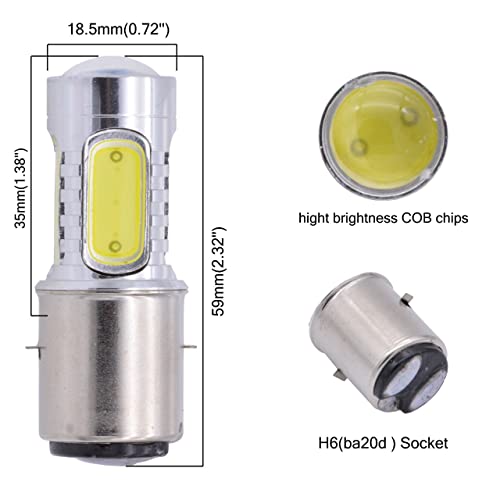 Katur 1600 Lumens 7.5W Cob H6 Ba20D Led Aluminum Motorcycle Fog Lights Drl Motorbike Turn Signals Light Bulbs Day Running Light 12V White 6000K (2-Pack) #TOP4