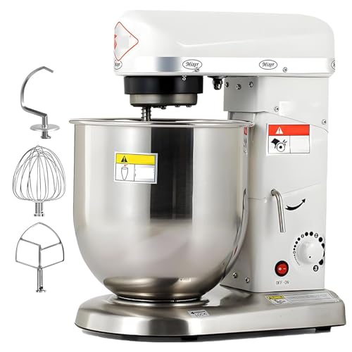 ByBoDi Batidora eléctrica 3 en 1 de 500 W, batidora Profesional de 5 l, 7 l y 10 l, para Masa, repostería, con Bol, batidor, Gancho y Varillas, para panadería, pizzería y Restaurante. White-7L