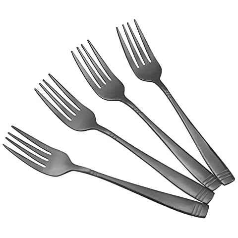 Qshape 12-Piece Stainless Steel Black Salad Dessert Forks Small Dinner Forks Cover