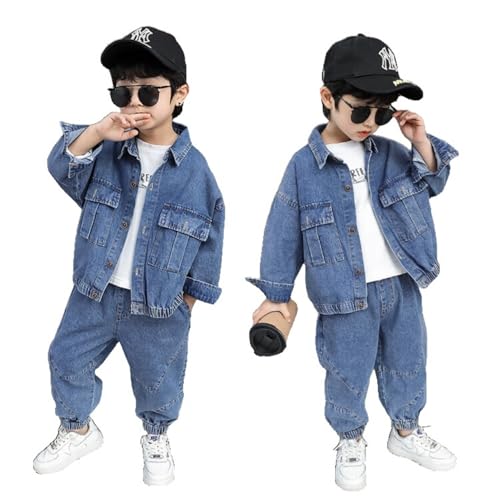Boys' Long Sleeve Denim Trucker Snap Button Down Jacket Jeans Suits