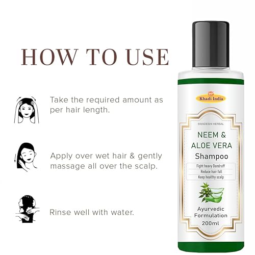 Image of Khadi 100% Natural Neem & Aloe Vera Hair Cleanser - 100% Herbal Shampoo for Dandruff Control & Scalp Purification - Gentle, Sulfate-Free, Paraben-Free - 200ml