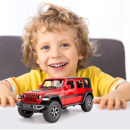 Image of Rubicon Wrangler Toy Car for Kids Collection 1:24 Scale Diecast Metal Model Car with Light Sound Pull Back Openable Door