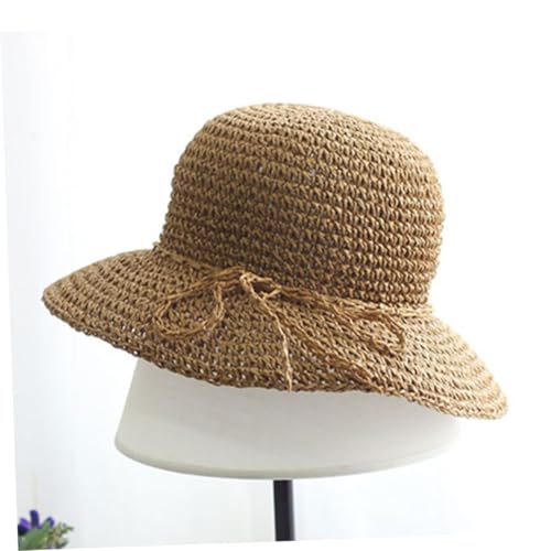 GALPADA Casual Khaki Straw Hat Summer Sun Protective Cap with Bowknot Design Fits Stylish Beach Hat for Vacation and Outdoor Fun3