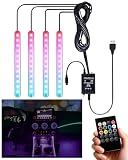 Trongle Car Lights - Striscia LED per interni auto, impermeabile, con 4 pezzi, 48 LED, 8 colori, con sensore sonoro e telecomando, porta USB, caricatore auto, musica per auto, illuminazione attivata