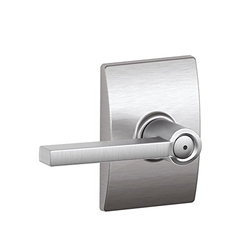 Image of SCHLAGE Latitude Bed /Bath Privacy Door Handle with Lock, Satin Chrome | Interior bedroom or bathroom door lever with push button lock, Reversible, Easy install, Certified durability, Universal fit