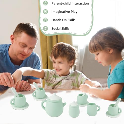 Image of MCGMITT Silicone Tea Set, Tea Party Set for Little Girls Boys, 15 Pcs BPA Free Dishwasher Safe Pretend Tea Set for Toddlers Kids Age 3-6, Cute Toy Kitchen Accessories for Children Birthday Gifts
