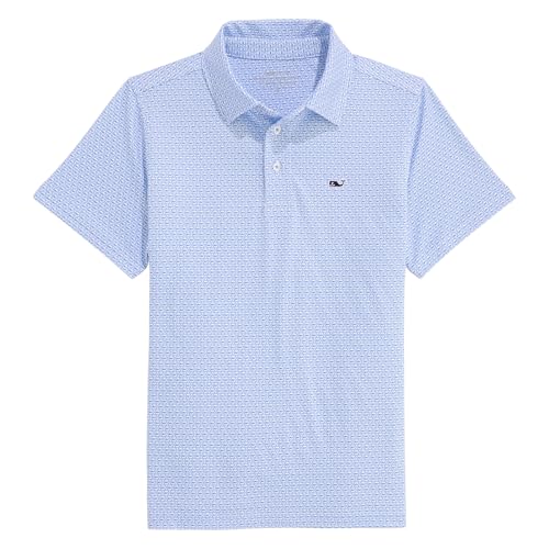 vineyard vines Boys' Printed Sankaty Performance Polo, Whale Dot - White, L